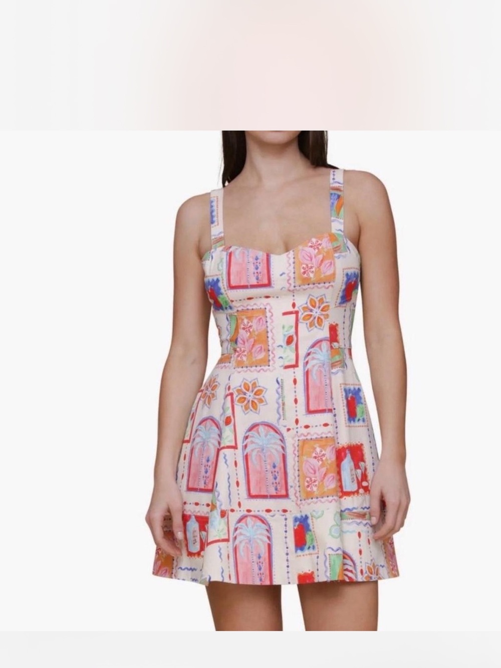 Avec Les Filles Postcard Patchwork sweetheart mini dress size small